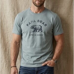 Life is Good T-Shirt Mens Sz L Blue Short Sleeve Crewneck Tee Papa Bear Graphic